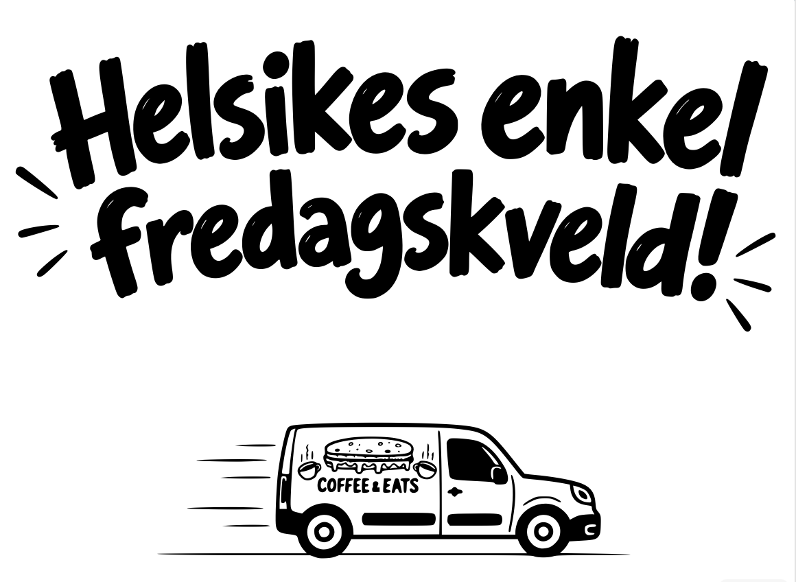 Helsikes enkel fredagskveld! Ein Coffee & Eats-varebil på veg med maten.